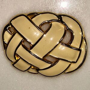 Day Lor ~ Vintage ~ Cream Office White Gold Large Heavy Enamel Belt Buckle